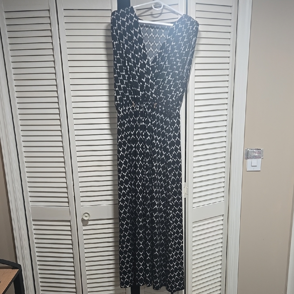 Ivanka Trump Black and White Geometric Maxi Dress
